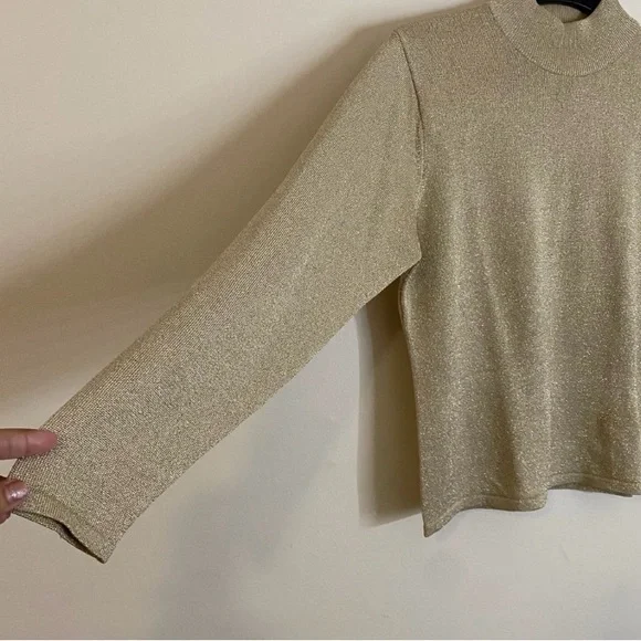 Vintage Talbots Silk blend Metallic Gold Mock-neck Sweater Petite size medium - Picture 3 of 7